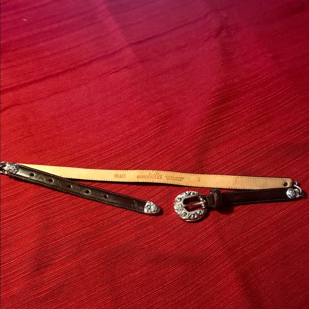 Annabella Beautiful Brown Leather Belt w/Silver